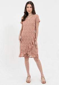 V-Neck Frill Hem Lace Dress