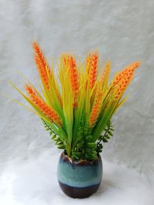 Chậu lúa thần tài chậu lúa trĩu bông VI017 ( chậu sứ cây nhựa cao khoảng 30cm) hoa giả trang trí