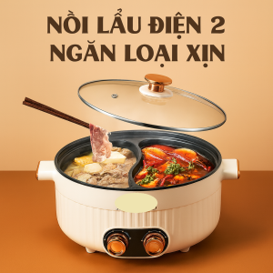 Nồi Lẩu Điện Chia Đôi Cao Cấp – 2 Núm Điều Chỉnh Riêng Lòng Nồi Siêu Bền