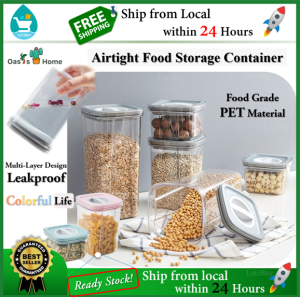 Oasis Home Premium Airtight Sealed Food Storage Twist/Spin Lock Container BPA Free Transparent Plastic Cans PET 600/1300/2000ml Canister for Fridge Noodle/Pasta/Grain Large Pantry Japanese Organizer Tank Rice Dispenser Penyimpan Makanan 密封保鲜罐 LotzBuy