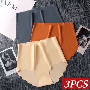 3 cái / bộ Phụ nữ Quần lót lụa băng giá Trang trí gợn sóng Đồ lót liền mạch Quần lót cạp cao Không hiển thị Quần lót nữ vô hình Đồ lót M-XXL2026