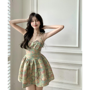 SUGAR Vintage Gentle Wind Sweet Floral Suspender Dress for Female Summer 2023