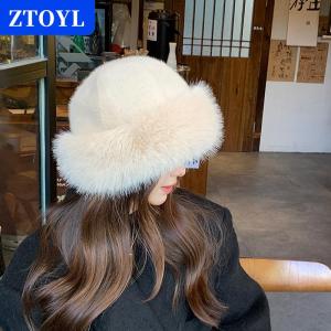 [COD] ZTOYL หมวกทรงบัคเก็ตขนเฟอร์ขนฟูสำหรับผู้หญิงหมวกชาวประมงหรูหราหมวกฤดูหนาวให้ความอบอุ่นหมวกปานามาแบบหนาสำหรับวันหิมะหนาว
