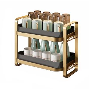 OKDEALS01 Multifunctional 2Tier Cup Organizer Large Capacity Saving Space Tea/Coffee Cup Stand Mug Drainer Thickened Kitchen Cup Holder Home