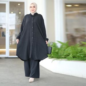 LD 130 Setelan Set Pajamas Super Jumbo Big Size Busui Polos CRINKLE AIRFLOW Muslimah Kekinian