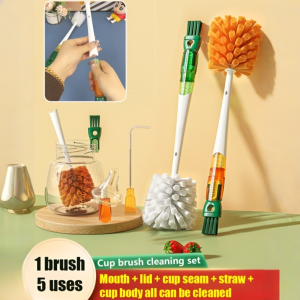 🔥Five-in-one Long-handled Cup Brush 🔥Multi-functional Household Cup Brush Can Be Hung Without Dead Corners Bottle Brush Thermos Cup Cover Cleaning Brush Bottle Cleaning Brush Straw Brush 多功能无死角杯刷