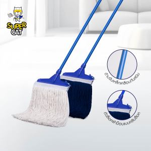 SUPERCAT คละสี ไม้ม็อบถูพื้นหัวคลิปล็อค ซื้อ1แถม1 ขนาด 10 นิ้ว 200 กรัม ไม้ถูพื้น ด้ามเหล็กกันสนิม ผ้าม็อบสีขาว + สีน้ำเงิน