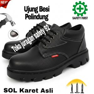 Sepatu Safety Murah Pria Wanita Kerja Pabrik Proyek Tol Magang Tni Porli Bengkel Las Ujung Besi Kulit Buatan Skn
