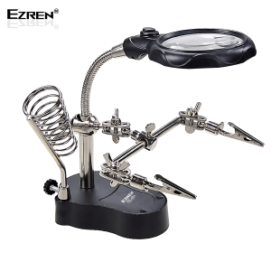 Ezren TE-801 Kaca Pembesar Penjepit PCB + Lampu Holder 3.5x 12x AAA