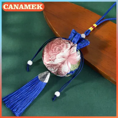CANAMEK กระเป๋าผ้าไหมปักลายสไตล์จีนถุงผ้าปักถุงผ้าซองกระเป๋าเชือกห้อยจี้พู่สำหรับถุงของขวัญเครื่องประดับ