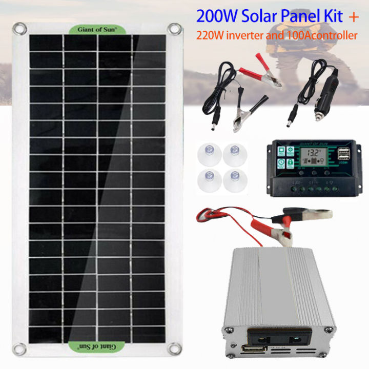 200W Solar Panel Kit 12V to 220V Battery Charger RV Travel Trailer ...