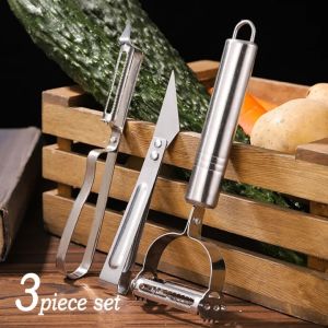 3Pcs/Set Stainless Steel Potato Cucumber Carrot Grater Julienne Peeler Carrot Grater Vegetable Fruit Peeler Double Planing Grater Kitchen Tool