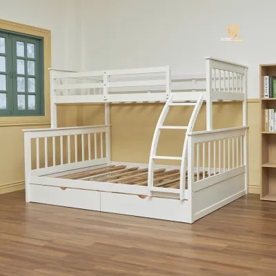 Giường tầng lệch gỗ tự nhiên FREESHIP lắp đặt Giường Tầng Gỗ Màu Hiện Đại Giá Xưởng