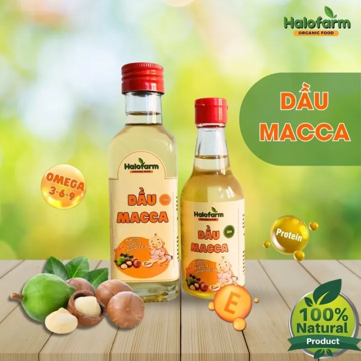 Dầu MACCA Cho Bé Ăn Dặm HaloFarm DATE 2026, Bổ sung DHA cho bé phát triển trí não dung tích 60ml, 100ml