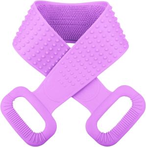 Inmorven Back Scrubber for Shower Silicone 30 inches/76 cm Extra Long Exfoliating Body Brush with Handle for Men and Women Long Lasting and Easy to Clean. (Purple)