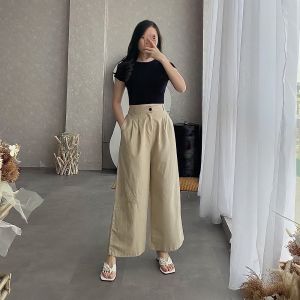 kulot linen rami resleting seoul highwaist premium bahan tebal celana kulot wanita linen pants