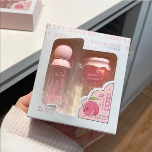 2Pcs Peach Lip Gloss and Lip Mask Set Moisturizing Winter Lip Care Prevents Cracking Gently Exfoliates Nourishing Lip Treatment