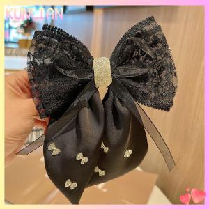 [KUNLIAN] New Hairpin Satin Fabric Decorated Bow Rhinestone Black Large Size Hairpin Accessories For Women Girls