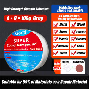 GOOTI  100G Powerful Viscosity Mud Iron Clay Adhesive Waterproof Epoxy Sealant Strong Adhesive All Material Quick Repair Gap Fill Leak Proof Flexible Shape Heat-Resistant High Hardness Repair Metal Steel Wood Glass Stone Plastic Crack Seal Join Foundry
