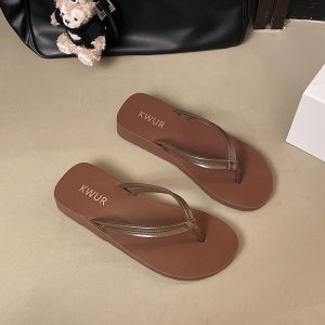 [Free Shipping] New Summer Womens Flip-Flops for Outdoor Wear Beach Sandals with Thick Soles Non-Slip Wedge Heels Fashionable and Versatile Roman Style