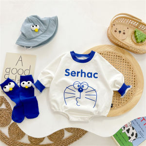 BestBorn 2022 Spring New Baby Clothes Long-sleeved Romper Fashion Klein Blue Doraemon Cartoon Cotton Bodysuit