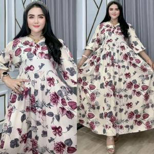 Baju Wanita Casandra Buniya – Dress Katun Rayon Busui Kancing Depan Lengan 7/8 Mayung