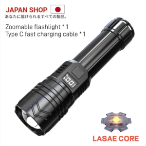 LED flashlight ultra-bright rechargeable waterproof zoom dimming Type-C long-distance flash made in japan original waterproof flashlight digital power display ultra-long battery  life portable multi-purpose military outdoor emergency light searchlight