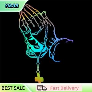 YIBAR Car Praying Hands With Rosary Sticker Decals Religious Vinyl Decal Waterproof Decal Auto Decoration