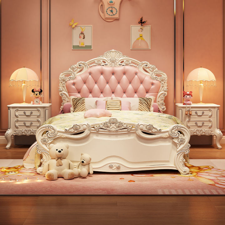 Modern Kids Beds Princess Design Pink Leather Bed For Children