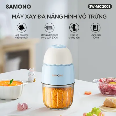 (Mới- 8 lưỡi) Máy xay ăn dặm 0.3L Samono SW-MFC200 cho bé 200W cối thủy tinh kèm quai chụp xay thịt nhuyễn mịn - hàng chính hãng bảo hành 1 năm