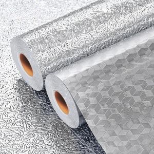 Aluminum foil kitchen sticker roll 5m waterproof oil resistant heat resistant wall cover backsplash self adhesive easy clean