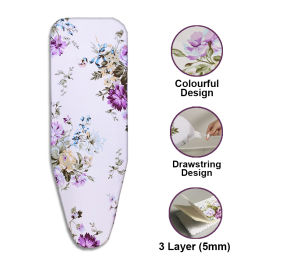 <MalaysiaStock>Thick Ironing Board Cover with Sponge&Pad Reflect Heat Resist Sarung Iron Board Tebal Cover Flower Modern