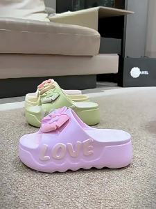 2025 New Summer Outdoor Thick-Soled High-Heeled Fashionable Versatile Bowknot Bathroom Non-Slip Slide Sandals For Women