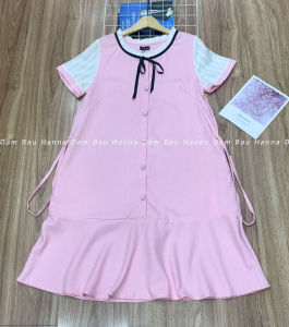 Đầm bầu công sở thiết kế (HANNA 40-65KG) cho bầu nhỏ có 2 túi bên sườn có dây nơ cột sau lưng phù hợp đi làm đi chơi