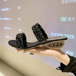 Shiny Sandals For Women Slip On 1 Inch Heels Sandals Foe Ladies Wedding Korean Fashion Thick Heel Work Sandals COD