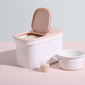 Vision Kitchen Rice Storage Bucket Insect Proof Grains Container Flour Anti-moisture Storage Box With Cover Wheel PP Ssafe Material 10 Liters