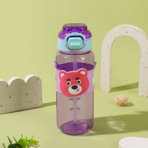 Botol Minum Anak Tali Sedotan 520ml Transparant Pengunci Flip On Model Aesthetic Dan Ekslusif