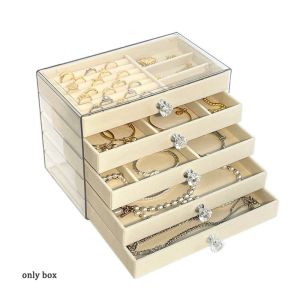 THANKSKY Dung lượng lớn Hộp trang sức nhung Bông tai Dây chuyền Trong suốt Giá đỡ lưu trữ ngăn kéo Sang trọng nhẹ nhàng Acrylic Bộ tổ chức trang sức Kho lưu trữ tại nhà