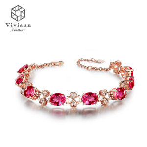 Ruby gemstones red crystal women bracelets diamonds 18k rose gold color luxury fine jewelry clover birthday gifts bijoux bague