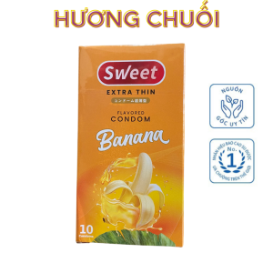 Bao cao su Sweet extrathin hương vị chuối trải nghiệm mới size 52mm hộp 10 bao