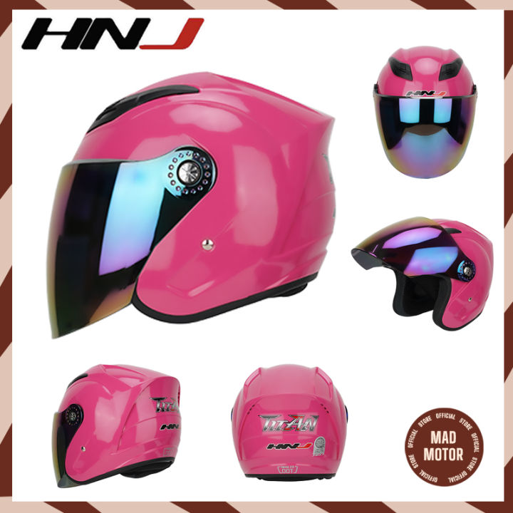 hnj helmet lazada HNJ Half face Motorcycle Helmet Tinted Single Visor Mototribe HNJ Helmet  A4-003 Tinted One Size 55-59Cm Helmet - Lazada