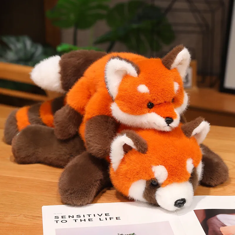 Kawaii 30-60cm Lying Fox Red Panda Plushies Doll Stuffed Animals Cotton  Raccoon Fluffly Soft Babys Appease Pillow for Kids Gifts