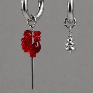 MIRELAE 3D Red Rooster Necklace Beads Adjustable Hoop Earrings Lollipop Rooster Pendant Necklaces Gifts
