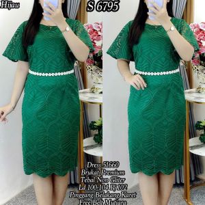 Dress sity Brukat Daun Span tanpa Belt Mutiara