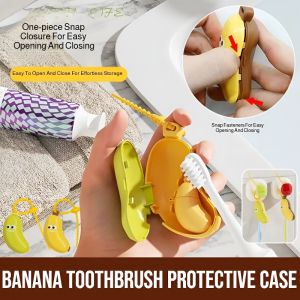 Banana Portable Electric Toothbrush Organizer Set Travel Portable Toothbrush Head Protective Cover Electric Toothbrush Storage Dust Cover Bathroom Organizer
