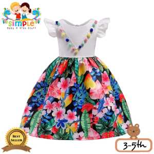 Dress Anak Perempuan Impor Tong Tong Mi White FLower Size 3-5th / Gaun Pesta Murah Simple Lengan Rumbai Full Warna