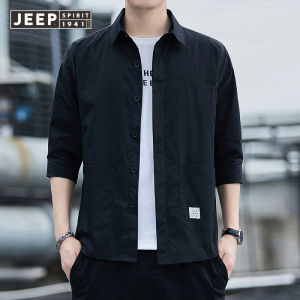 JEEP SPIRIT Áo Khoác Sơ Mi Cotton Nam Mới Mùa Hè Dáng Rộng Thời Thượng Thường Ngày Tay Áo Bảy Điểm Kích Thước Lớn