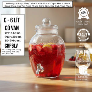 Bình Thủy Tinh Ngâm Rượu 6 Lít Cao Cấp CRP6L - Dáng Chum Họa Tiết Rồng Phụng Nổi Đựng Sâm Hoa Quả Thực Phẩm