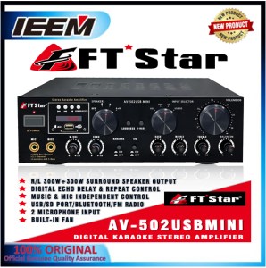 FT Star AV-502 USB Mini 200Wx2 Karaoke Amplifier - Black - Digital Echo Control - Music & Mic Independent Radio - USB/MP3 Input - Built-in Fan