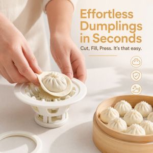 HUNIU Manual Baozi Maker Machine with Dough Cutter Non-Stick Steam Bun Mold Easy To Use Easy To Demould Dumpling Mold Kitchen Gadget